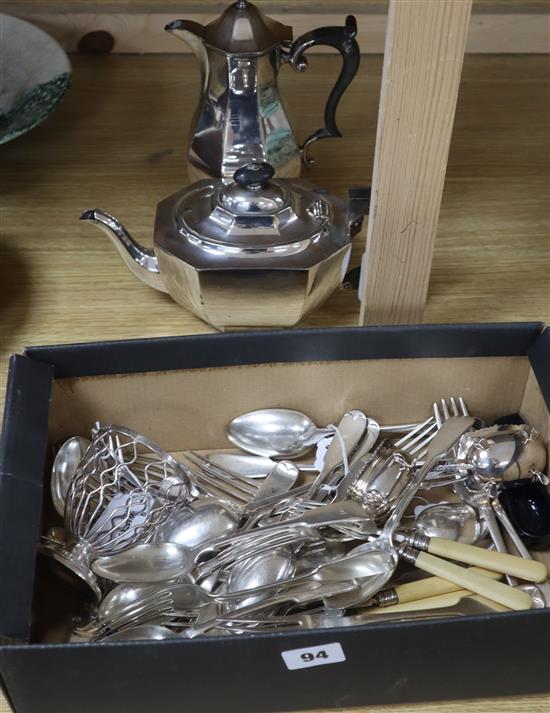 Six pairs of silver-bladed fruit eaters and sundry silver and plated items